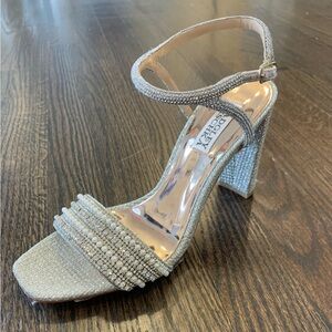 Badgley Mischka Pearl and Crystal Open Toe Block Heel